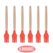 Kit 6 Pincel Culinário Silicone Vermelho Cabo Bambu Cheff Kit 6 Pincel Culinário Silicone Vermelho Cabo Bambu Cheff
