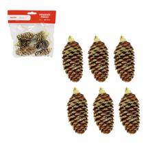 Kit 6 Pinhas Naturais Enfeite Natal Árvore Dourada 6cm