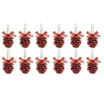 Kit 6 Pinhas Naturais Enfeite Natal Árvore Vermelha 5cm