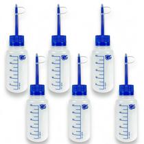 Kit 6 Pisseta Plástica Graduada 250ML Bico Reto Com Tampa