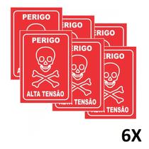 Kit 6 Placa Aviso Sinalização Perigo Alta Tensão 20X14,5 Cm