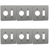 Kit 6 Placa Espelho 4x4 Cinza 1 Posto Redondo + 1 Tecla
