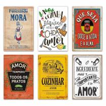 Kit 6 Placas Frases Para Cozinha - Decorativas Mdf - 30X20Cm