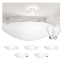 Kit 6 Plafon Luminária de Teto Taschibra Solari Redondo 2x E27 com Lâmpadas