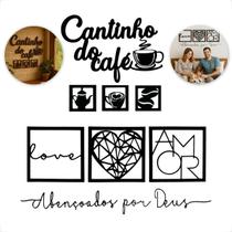 Kit 6 Plaquinhas 2 Letreiros Cantinho do Cafe e Abençoados Por Deus Em Mdf - Grupo Paraíso MDF