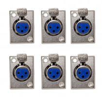 Kit 6 Plug Conector XLR Canon Femea Painel p painel 3 pino