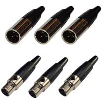 Kit 6 Plug Mini Xlr Macho E Fêmea 3 Pinos Profissional Kit 6 Plug Mini Xlr Macho E Fêmea 3 Pinos Profissional