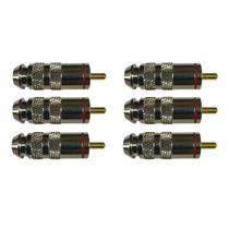 Kit 6 Plug RCA Macho Metal Cromado Ponta Dourada - Vermelho Kit 6 Plug RCA Macho Metal Cromado Ponta Dourada - Vermelho