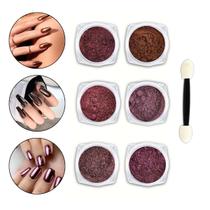 Kit 6 Pó Cromado Espelhado Nail Art Vinho Marrom 3 Pincéis Manicure Nail Art Nail Designer Unhas Decoradas Kit 6 Pó Cromado Espelhado Nail Art Vinho Marrom 3 Pincéis Manicure Nail Art Nail Designer Unhas Decoradas