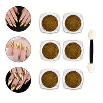 Kit 6 Pó Cromado Metalizado Dourado Unhas de Gel + 6 Pincéis