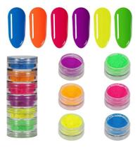 Kit 6 Pó Neon Fluorescente Glitter Multifuncional Arte Unha