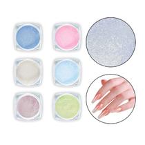 Kit 6 Pó Sereia Cintilante Efeito Asa de Borboleta Decoração de Unhas Candy Color Nail Art Cores Claras Manicure Enfeites