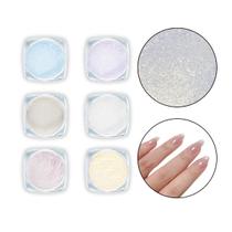 Kit 6 Pó Sereia Cintilante Efeito Asa de Borboleta Decoração Unha Alongamento Furta-Cor Perolado Claro Manicure Enfeites