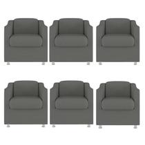 Kit 6 Poltrona Bia Decorativa Reforçada Recepção Clínica Salão Sala de Estar Suede