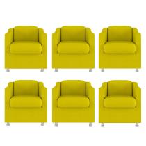 Kit 6 Poltrona Bia Decorativa Reforçada Recepção Clínica Salão Sala de Estar Suede