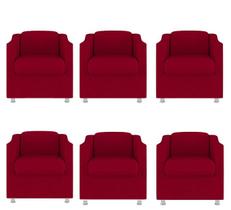 Kit 6 Poltrona Bia Decorativa Reforçada Recepção Clínica Salão Sala de Estar Suede