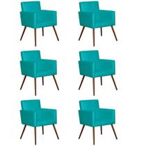 Kit 6 Poltrona Cadeira para Sala Escritorio Nina Azul Turquesa