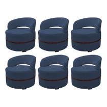 Kit 6 Poltrona Decorativa Luana Estofada para Sala de Estar Linho Azul