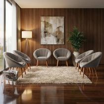 Kit 6 Poltrona Sala Decorativa Sofia Veludo Bege Pés Palito Castanho Kit 6 Poltrona Sala Decorativa Sofia Veludo Bege Pés Palito Castanho