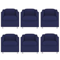 Kit 6 Poltronas Bia Decorativa Reforçada Recepção Clinica Salão Sala De Estar Suede Azul Marinho