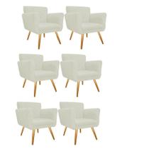 Kit 6 Poltronas Cadeira Decorativa Cloe Pé Palito Para Sala de Estar Recepção Escritório Suede Branco - KDAcanto Móveis