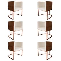 Kit 6 Poltronas Decorativa Cristal Base Bronze Veludo Bege/Pu Caramelo - Montanaris Decor