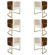 Kit 6 Poltronas Decorativa Cristal Base Gold Veludo Bege/Pu Caramelo - Montanaris Decor