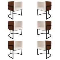 Kit 6 Poltronas Decorativa Cristal Base Preta Veludo Bege/Pu Caramelo - Montanaris Decor