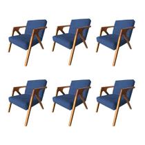 Kit 6 Poltronas Decorativa Ísis em Veludo Azul Base em Madeira Maciça Kit 6 Poltronas Decorativa Ísis em Veludo Azul Base em Madeira Maciça