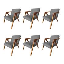 Kit 6 Poltronas Decorativa Ísis em Veludo Cinza Base em Madeira Maciça Kit 6 Poltronas Decorativa Ísis em Veludo Cinza Base em Madeira Maciça