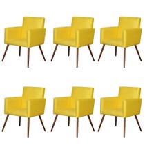 Kit 6 Poltronas Decorativa Lari Com Base Sala Suede Amarelo