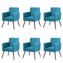 Kit 6 Poltronas Decorativa Lari Com Base Sala Suede Azul