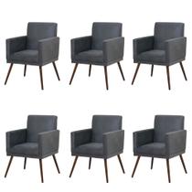 Kit 6 Poltronas Decorativa Lari Com Base Sala Suede Cinza