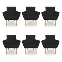 Kit 6 Poltronas Decorativa Leticia Suede Pés Palito Castanho - Pallazio