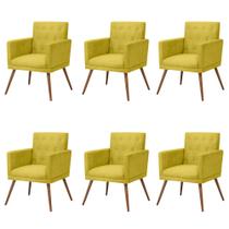 Kit 6 Poltronas Decorativa Lisa Recepção Sala Suede Amarelo