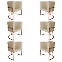 Kit 6 Poltronas Decorativa Luana Base Bronze PU Bege - Montanaris Decor Kit 6 Poltronas Decorativa Luana Base Bronze PU Bege - Montanaris Decor