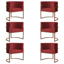 Kit 6 Poltronas Decorativa Luana Base Bronze Veludo Vermelho - Montanaris Decor