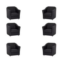 Kit 6 Poltronas Decorativa Reforçada Recepção Clinica Salão material sintético