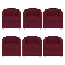 Kit 6 Poltronas Decorativa Reforçada Recepção Clinica Salão Suede Marsala