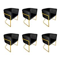Kit 6 Poltronas Decorativa Sala de Estar Base de Ferro Dourada Veludo Preto Kit 6 Poltronas Decorativa Sala de Estar Base de Ferro Dourada Veludo Preto