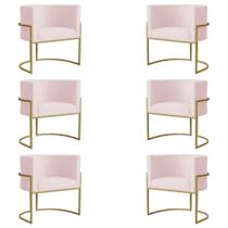 Kit 6 Poltronas Decorativa Sala de Estar Luana Base Gold Suede Rosa Claro - Montanaris Decor Kit 6 Poltronas Decorativa Sala de Estar Luana Base Gold Suede Rosa Claro - Montanaris Decor