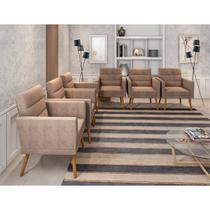 Kit 6 Poltronas Decorativas Escritório Sala Recepção Larah Suede Bege