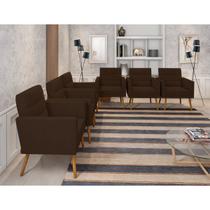 Kit 6 Poltronas Decorativas Escritório Sala Recepção Larah Suede Marrom