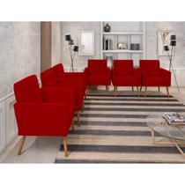 Kit 6 Poltronas Decorativas Escritório Sala Recepção Larah Suede Vermelho