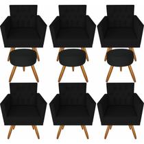 Kit 6 Poltronas Decorativas Larah Capitonê E 3 Puffs Preto Kit 6 Poltronas Decorativas Larah Capitonê E 3 Puffs Preto