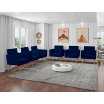 Kit 6 Poltronas Decorativas Larah Suede Azul Marinho