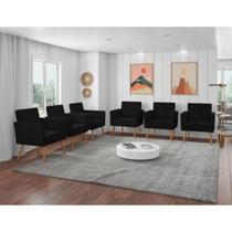 Kit 6 Poltronas Decorativas Larah Suede Preto