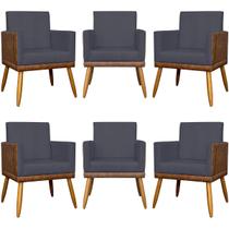 Kit 6 Poltronas Decorativas Lis material sintético e Linho Cores Pé Palito 30 Cm Castanho Kit 6 Poltronas Decorativas Lis material sintético e Linho Cores Pé Palito 30 Cm Castanho