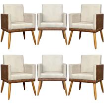Kit 6 Poltronas Decorativas Para Sala Quarto Recepção Escritório Confortável Luxo Lis Tecido Sintético e Suede