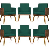 Kit 6 Poltronas Decorativas Para Sala Quarto Recepção Escritório Confortável Luxo Lis Tecido Sintético e Suede